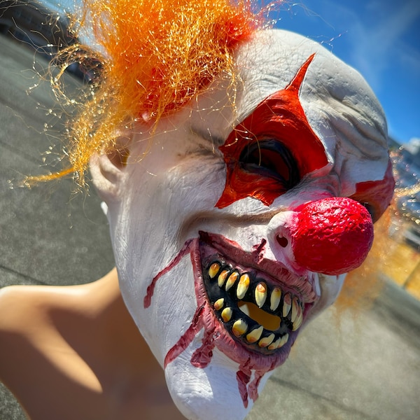 Masque de clown effrayant en latex, déguisement d'Halloween, horreur fait à la main