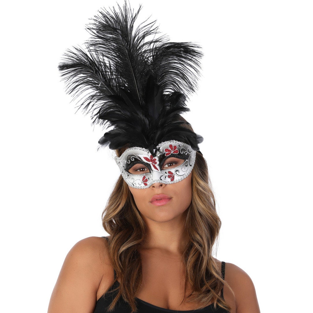 Luxury Feather Masquerade Mask Black Eye Mask Womens Ladies Fancy Dress