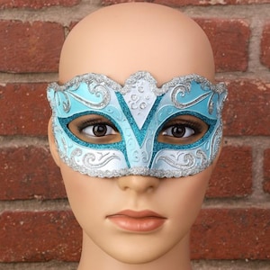 Blue Masquerade Eye Mask Burlesque Floral Pattern Fancy Dress Ball Mask