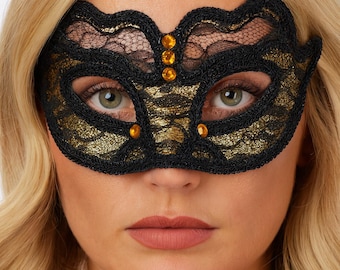 Máscara de encaje con forma de ojo gótico dorado para mascarada, accesorio para fiesta de disfraces
