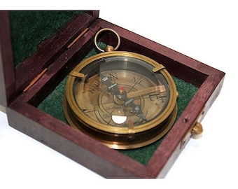 Wooden Boxed Brass Compass