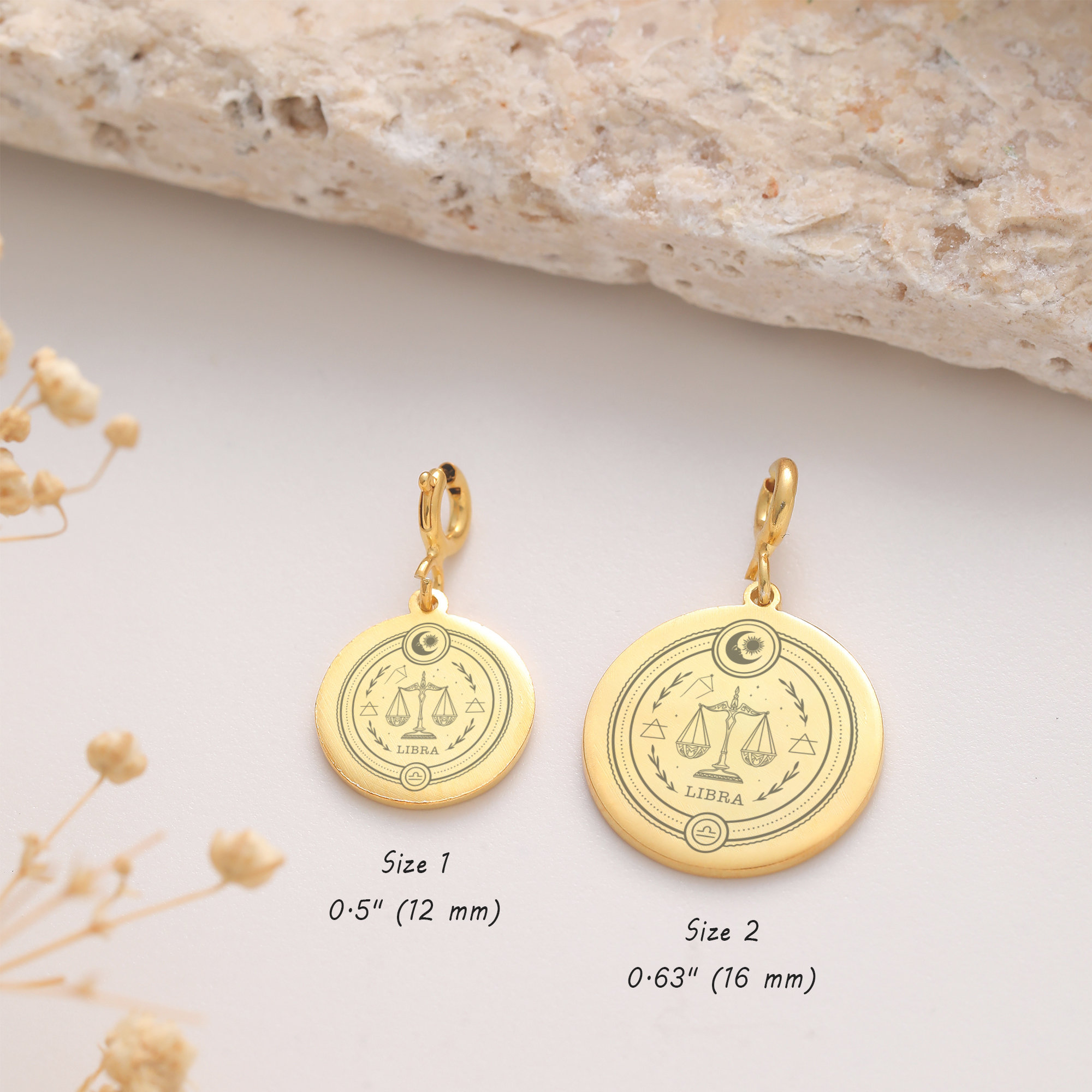 Libra Necklace Charm with Clasp, 925 Sterling Silver, 14K Solid Gold C4
