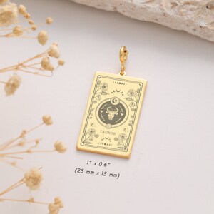 Tarot sterrenbeeld ketting bedel met sluiting, tarotkaart ketting, sierlijke tarot astrologie sieraden, hanger sterrenbeeld sterrenbeeld, 14 kt massief goud C7