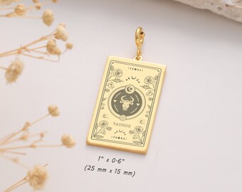 Tarot Zodiac Necklace Charm with Clasp, Tarot Card Necklace, Dainty Tarot Astrology Jewelry, Zodiac Constellation Pendant, 14K Solid Gold C7