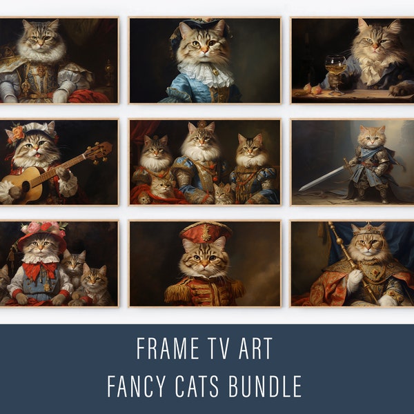 Fancy Cats Samsung Frame TV Art, Cat Art Bundle, Vintage Cats Art Set, Majestic and Funny Cats TV Bundle, Digital download