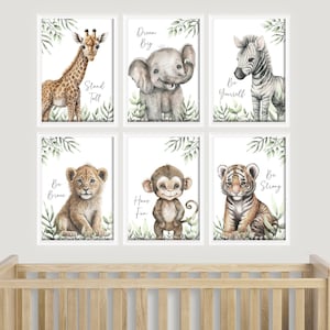 CHOOSE YOUR OWN! Safari Jungle Animal Elephant Giraffe Zebra Lion Tiger Monkey Text Quote Boys Girls A4 or A3 Nursery Set Of Unframed Prints