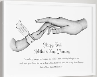 Personalised First Mothers Day | Mummy Print Gift | Baby Birth Poem Hands ONE CHILD ONLY! Unframed