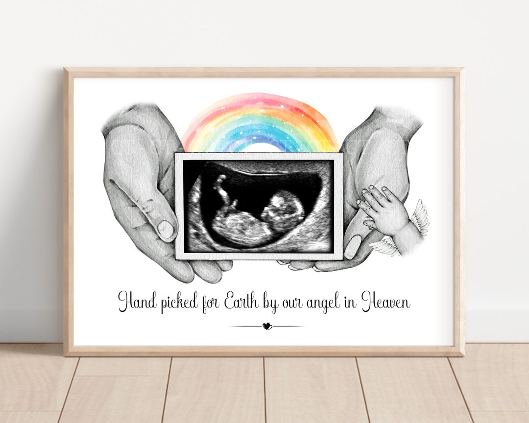 Personalised Pregnancy Scan Print Gift | Rainbow Baby Mummy Daddy Hands ...