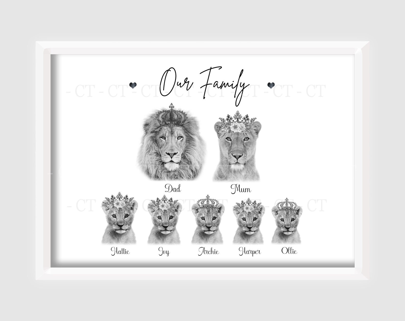 Personalised Lion Family Print up to 8 Family Members UNFRAMED - Etsy