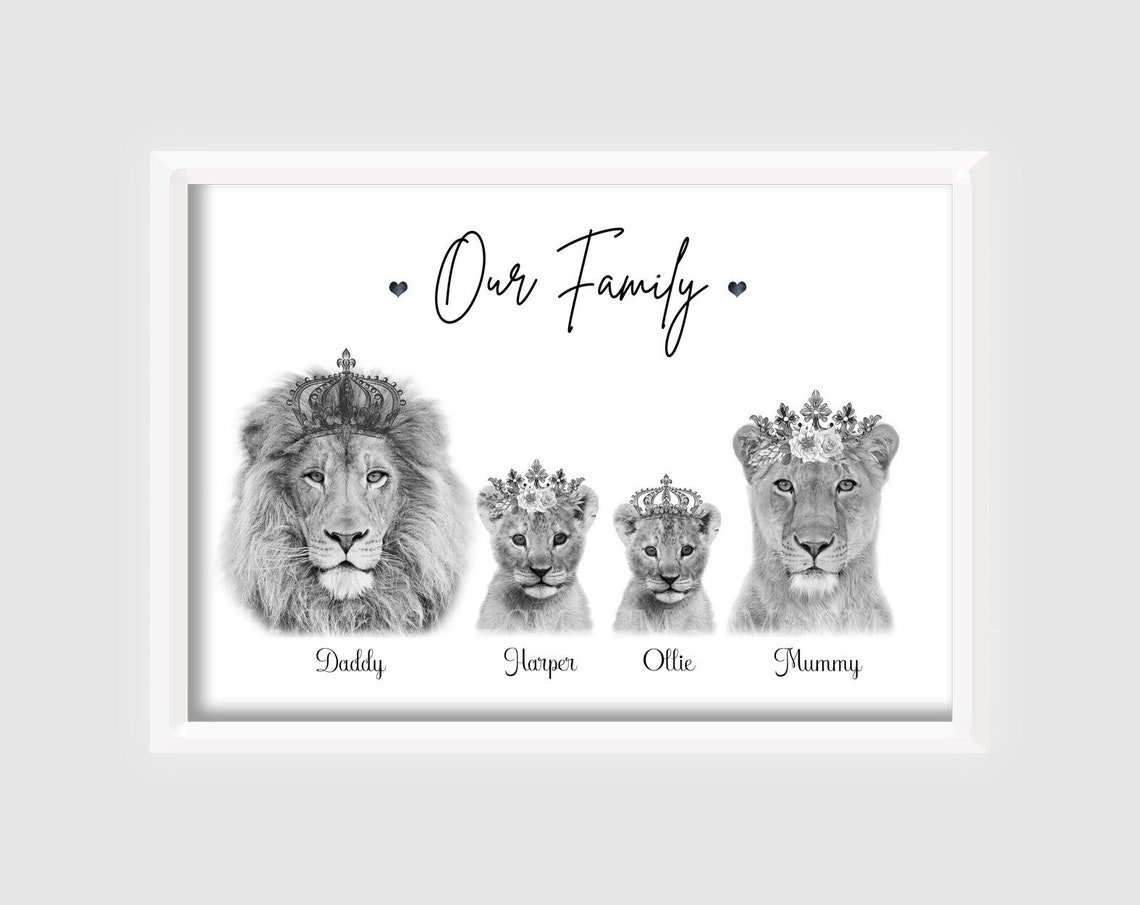 Personalised Lion Family Print up to 8 Family Members UNFRAMED - Etsy