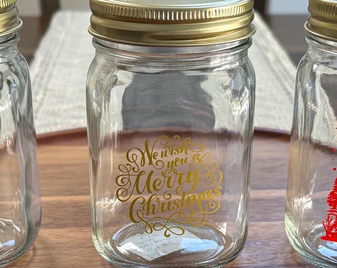 Christmas Mason Jar Set of 4: Nativity, Santa, or Merry Christmas