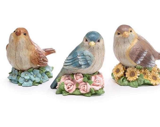 Spring Resin Bird with Flowers Home Decor Tiered Tray Decor - Set of 3