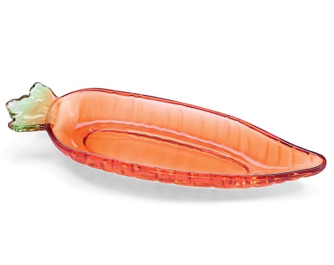Set of 2 Carrot Shaped Glass Orange and Green Candy Dish