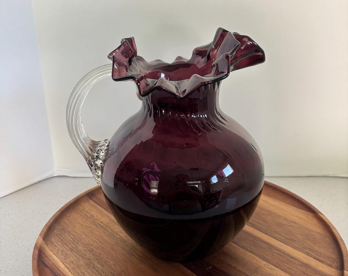 Vintage Fenton Amethyst Purple Ruffled Glass Pitcher Vase