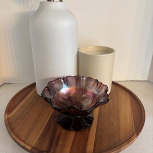 Vintage Carnival Glass Pedestal Candy Bowl- Purple Glass