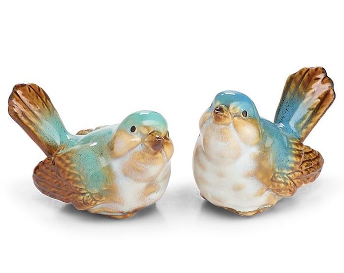 Teal and Blue Porcelain Bird Figurines - Set of 2