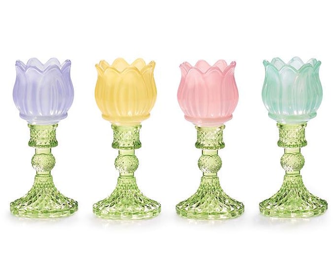 Spring Glass Tulip Tea Light Holder - Set of 4