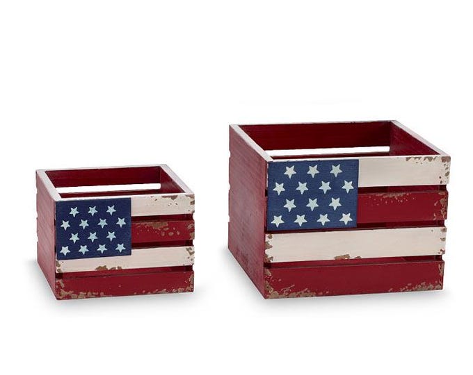 Nested American Flag Wood Crate Planters – Set of 2 with Liners