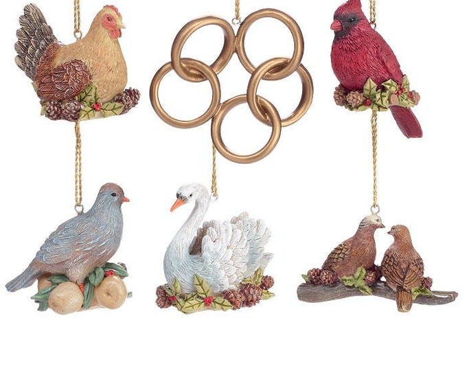 12 Days of Christmas Resin Ornaments - Set of 6