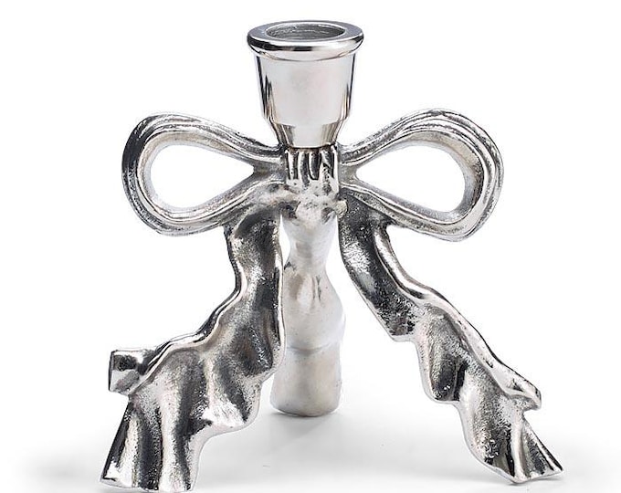 Silver Aluminum Bow Taper Candle Holders - Set of 2