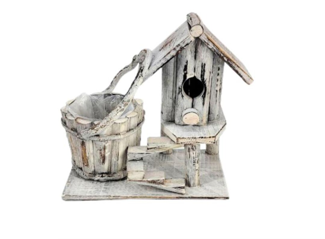 Rustic Whitewash Wood Birdhouse Planter - Etsy