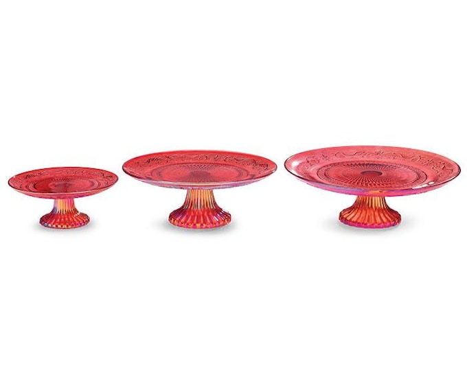 Glass Red Iridescent Cake Plate Stands