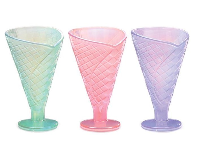 Pearlized Ice Cream Cone Glass Dish - Pink, Purple, or Green - Set of 3