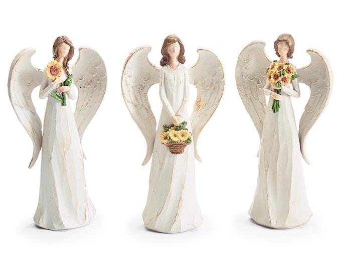 Distressed Cream with Sunflowers Angel Resin Figurines - Set of 3