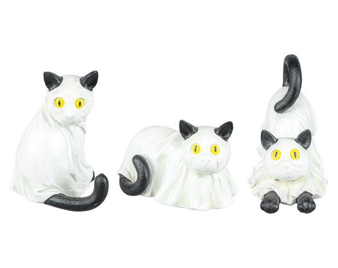 Sheet Ghost Black Cat Halloween Decor Statues - Set of 3