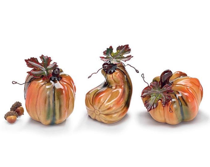 Variegated Orange Yellow Green Porcelain Pumpkins - Set of 3