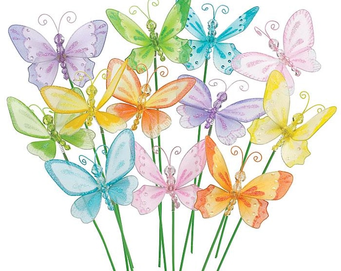 Spring Pastel Butterfly Floral Picks - Set of 12 or 24