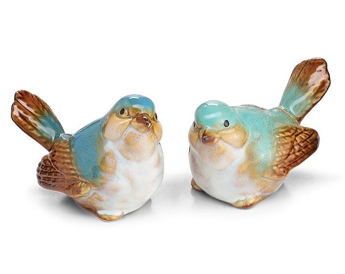 Teal and Blue Porcelain Bird Figurines - Set of 2