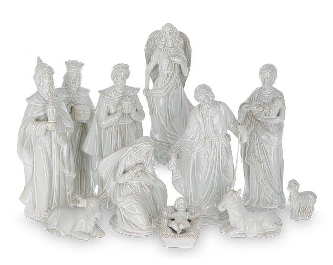 White Porcelain Nativity Set - 11pc Set