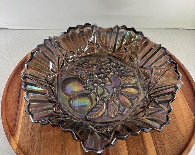 Vintage Federal Depression Carnival Glass Iridescent Smoke Gray Bowl
