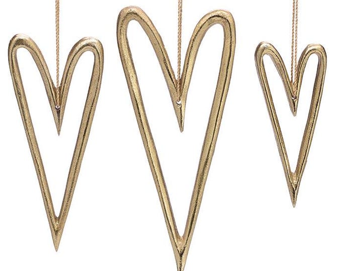 Gold Aluminum Varied Heart Ornaments - Set of 3