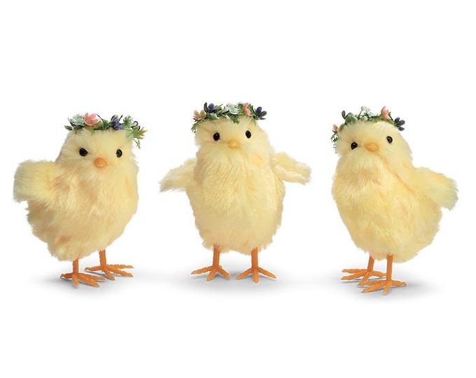 Yellow Baby Chicks with Flower Crowns - Set of 3