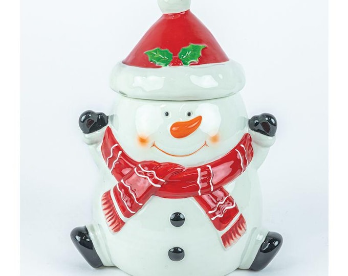 Happy Snowman Winter Christmas Ceramic Cookie Jar