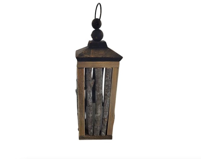 Rustic Brown Wood Lantern with Candle