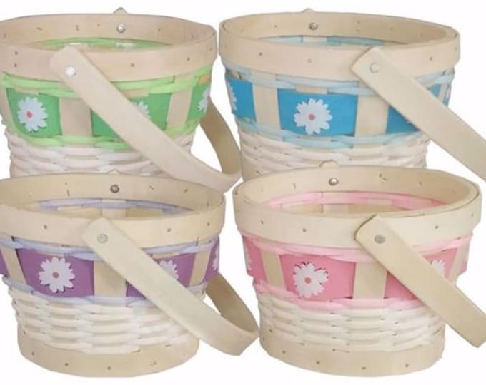 Spring Daisy Wood Basket in Blue, Pink, Green, or Purple