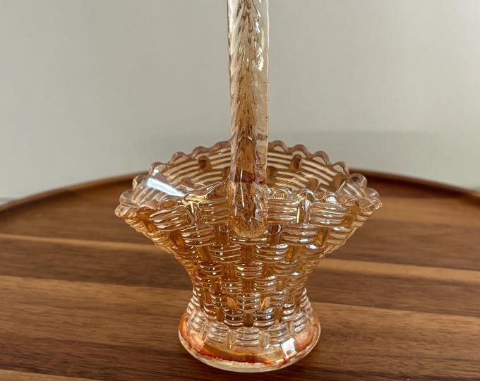 Marigold Orange Iridescent Miniature Basket Weave Glass Accent Piece