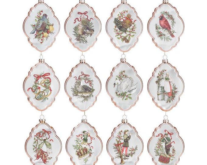 Twelve Days of Christmas Glass Ornaments - Set of 12