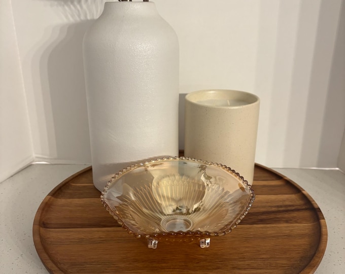 Jeannette Glass Company Marigold Iridescent Carnival Glass 3-Footed Bowl