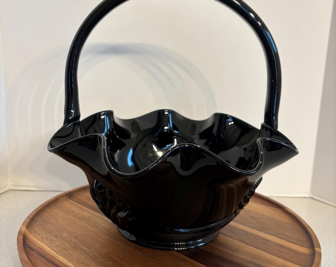 Vintage Glass Black Ruffled Basket