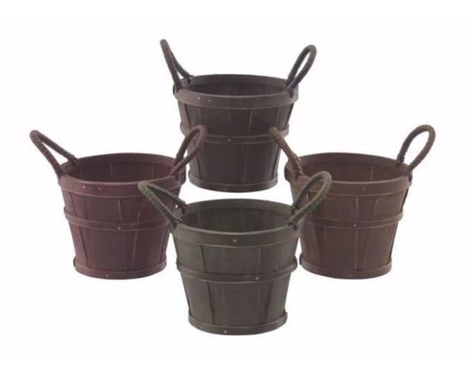 Split Wood Basket Planter– Light Brown, Dark Brown, Green, or Red – Liner Included- Set of 2