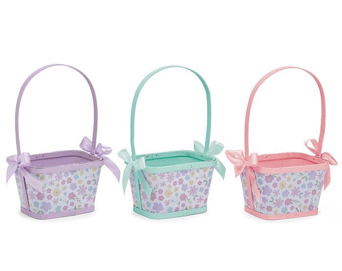 Floral Split Wood Basket in Lavender, Pink, and Teal with Matching Bows