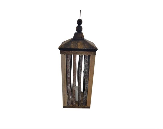 Rustic Brown Wood Lantern with Candle