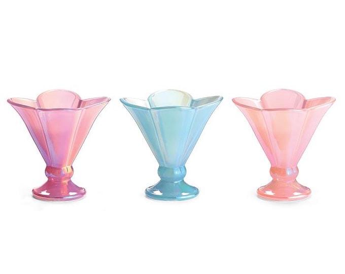 Pearlized Sherbet-Style Flower Spring Glass Bowl Dish - Pink, Purple, or Blue - Set of 3
