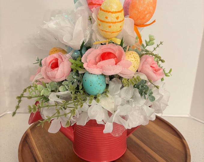 Easter Pink and White Floral Watering Can Table Floral Arrangement