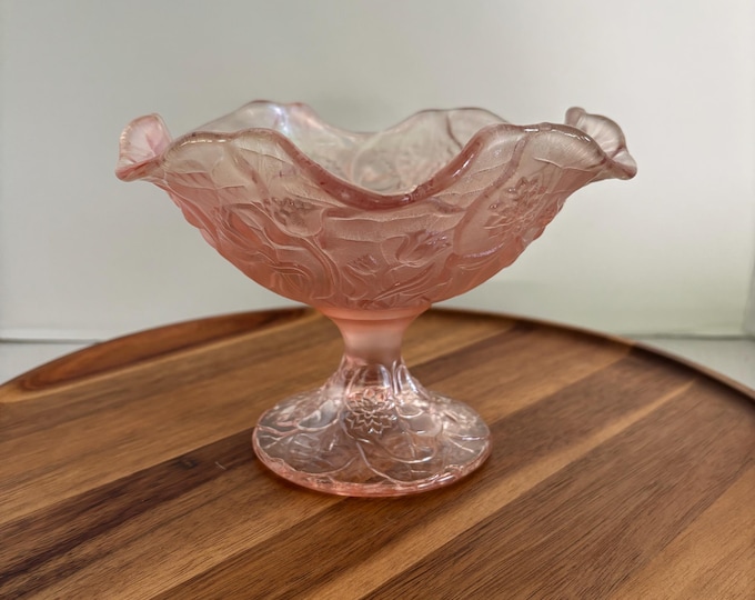 Vintage Fenton Glass Pink Opalescent Water Lily Pedestal Compote Bowl