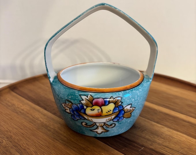 Vintage Noritake Hand-Painted Fruit Basket, Blue Ground, M-Mark, Japan